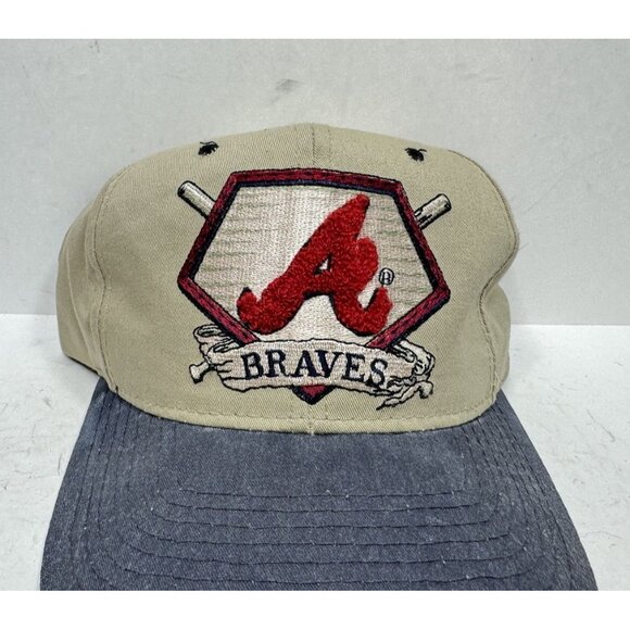 Vtg 1990s Starter MLB Atlanta Braves Paisley UnderBrim Letterman A Snapback Hat - Picture 2 of 7